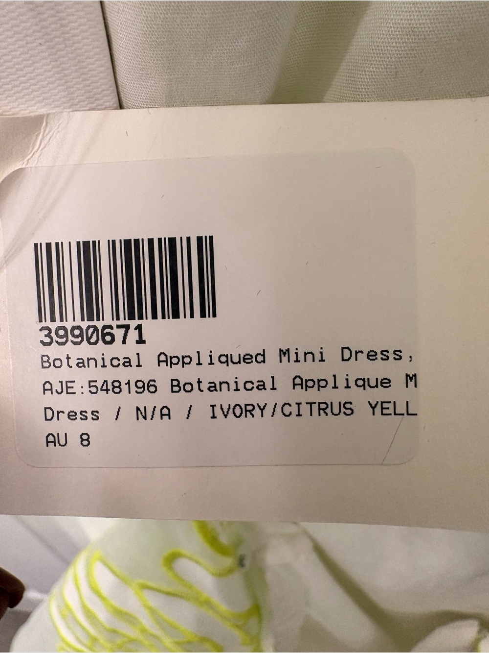 Aje White Dress with Neon Yellow Embroidery and Puff Sleeves - Picture 6 of 6